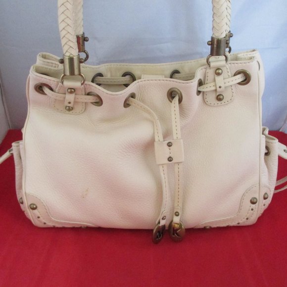 MICHAEL KORS LEATHER DRAWSTRING SATCHEL - Light Beige #1 - Picture 5 of 14